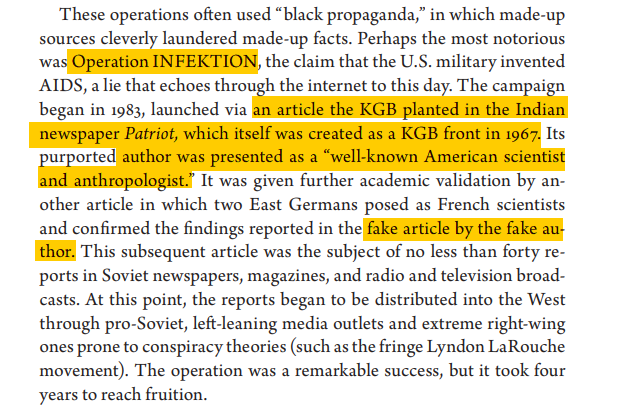 Deliberate disinformation has been around for quite sometime. A story was planted by KGB in an India front newspaper using a fake author. This is similar to the recently revealed disinformation campaign by India against Pakistan reported by  @DisinfoEU.16/n