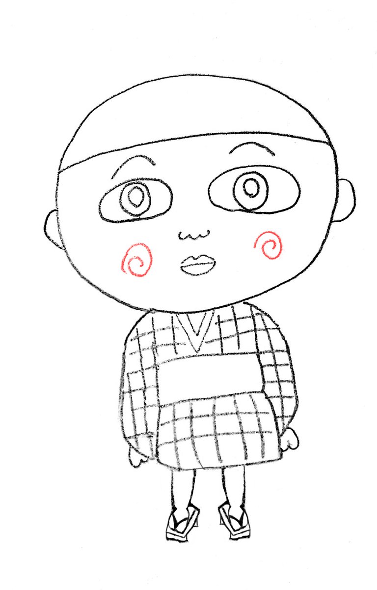 アナログ線画と色塗り絵のコジコジとハレハレ君