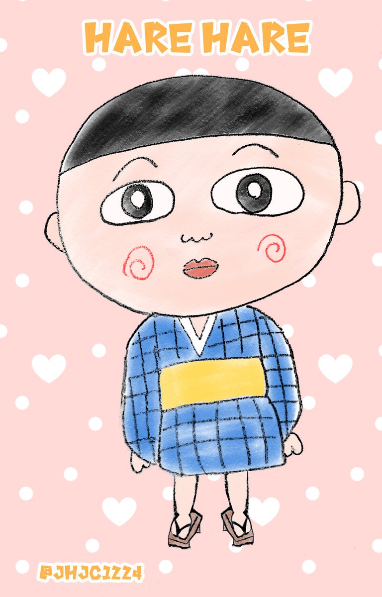 アナログ線画と色塗り絵のコジコジとハレハレ君