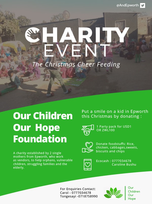 sivioinstitute's tweet photo. The spirit of Christmas means giving. @sivioinstitute is celebrating the resilience of communities by supporting @AndEpworth to provide lunch to vulnerable children in Epworth. To support the work done by this organization contact Tongesayi on 0718758990. https://t.co/d8pEKmdgrJ