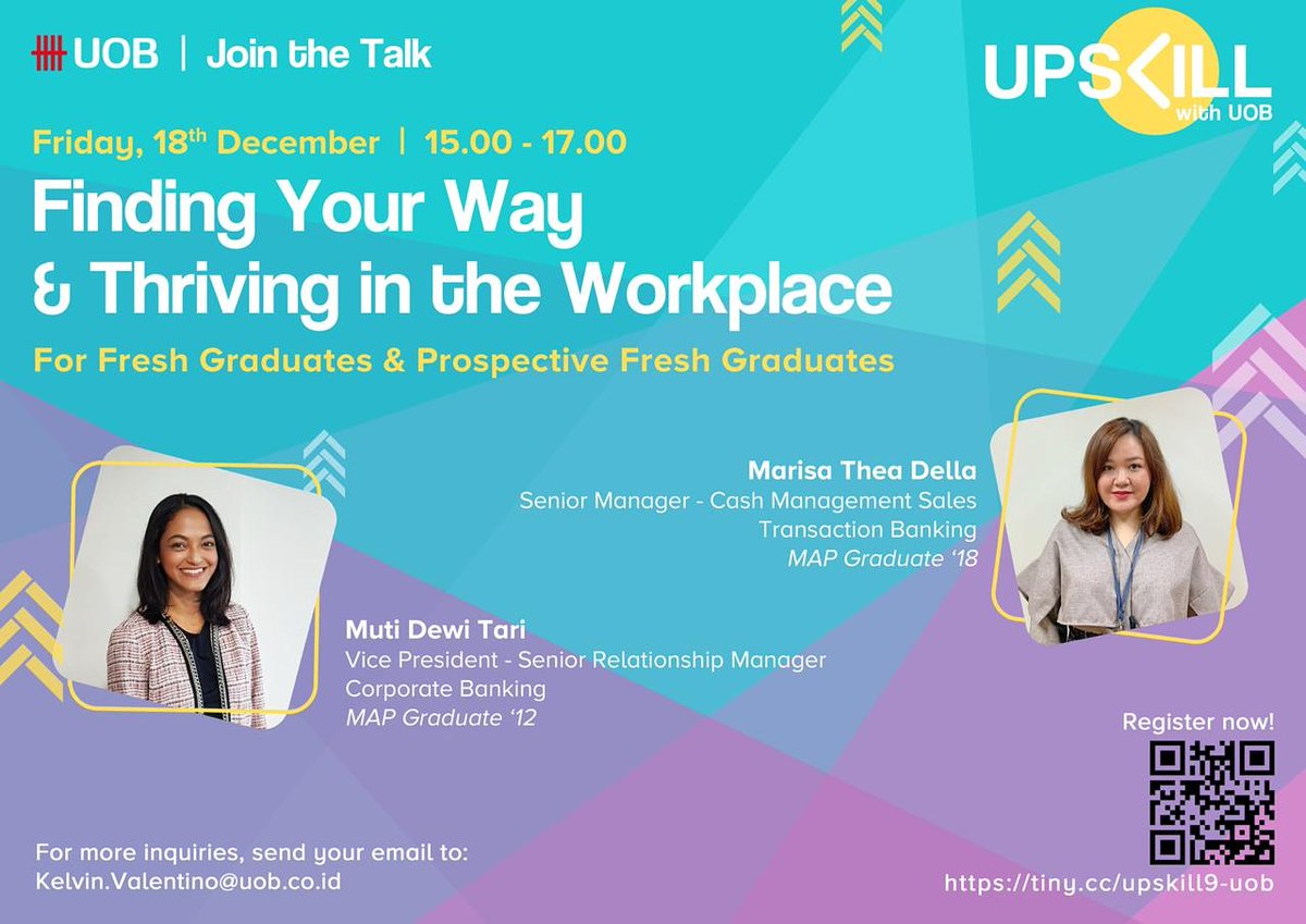 *UOB Indonesia* proudly present *#UpSkillWithUOB*, special for the ‘smart millennials’!

Jumat, 18 December 2020     
15.00 - 17.00 WIB

Registrasi: tiny.cc/upskill9-uob