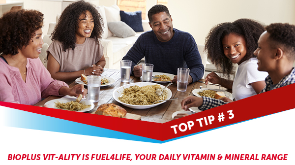 TOP TIP 3: Vitamins &amp; minerals are important building blocks of the body &amp; help keep you in good health. If you’re battling to find balance, consider a multivitamin that fits into your lifestyle.

Legals: bit.ly/2Ycp5fW
Reference: bioplus.co.za/terms/

202009231059024