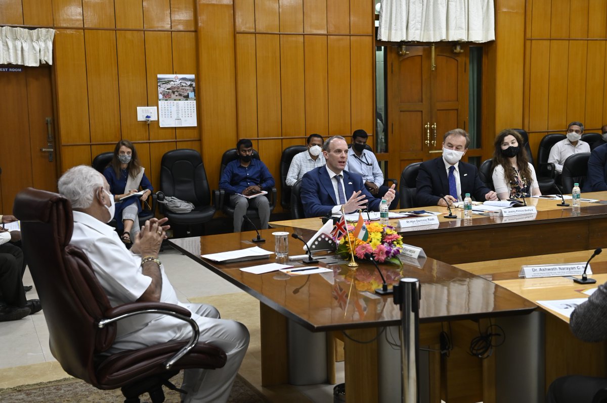 DominicRaab's tweet photo. The UK and India’s southern states like Karnataka can work together on climate change to build back better – and greener
The signing of a British Council-Karnataka Government MoU today with @BSYBJP on higher education is great news deepening & strengthening higher education links https://t.co/31d1RwEaT9