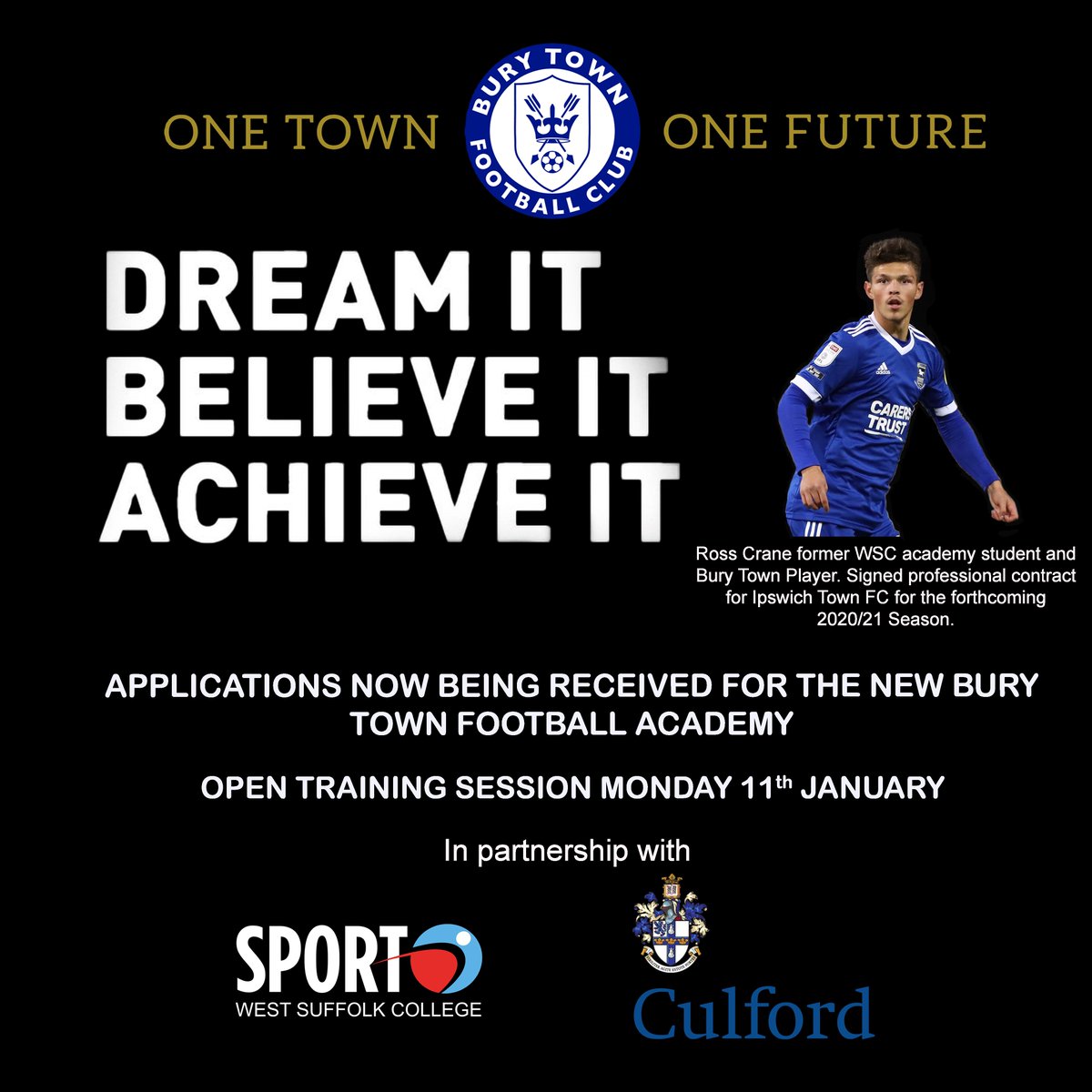WestSuffolk's tweet photo. Exciting new launch of the @BuryTownFC football academy, in partnership with @WestSuffolk and @CulfordSport @CulfordSchool. 

Please head to https://t.co/hGirYO9mSA to apply for the programme, plus register for the open training session on Mon 11 Jan. 

#Football #FootballAcademy https://t.co/sLshJtsqeV