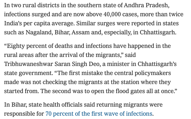Did migrant workers take the virus with them to their villages? Yes. It is inevitable.Did the trains become 'hot spots'?No. BR, AS & CG each accounts for less cases than Delhi, where there were no migrants coming in.