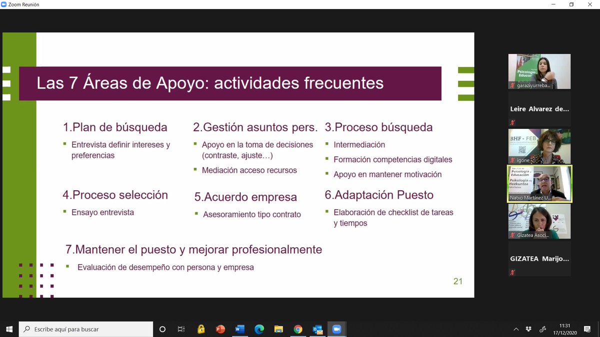 En el Programa de Apoyo al Empleo Ordinario, estas son las 7 áreas de apoyo que se han ofrecido a las personas por orden de mayor a menor intensidad #EmpleoInclusivoGizatea