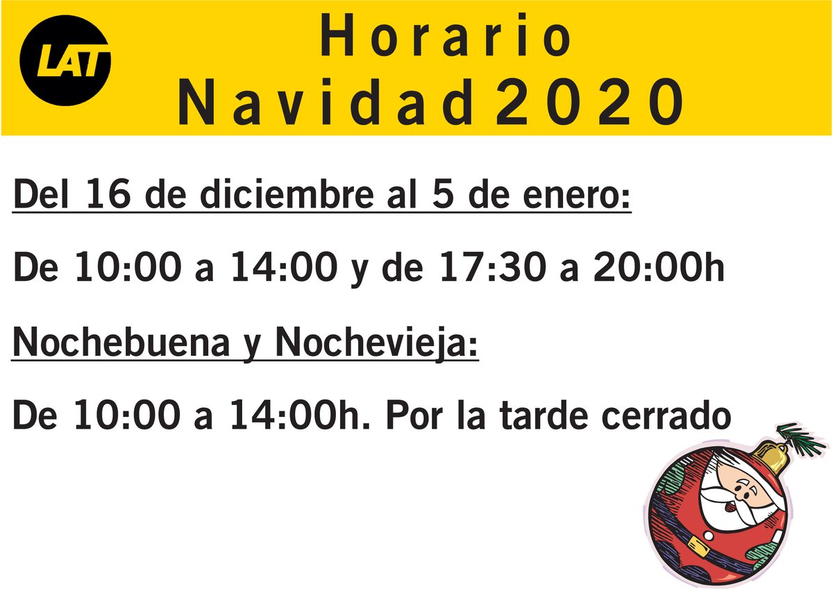 #Aviso #AutobusesLAT
🎄🎄Horario de navidad en nuestra oficina de atención al cliente situada en la Avenida Libertad🎄🎄👇