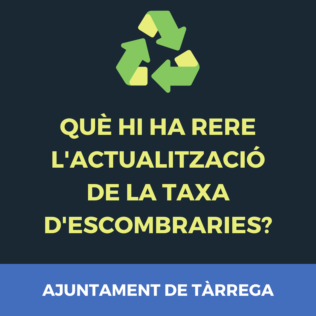 ajtarrega's tweet photo. 📢 Què hi ha rere l’actualització de la taxa d’escombraries a #Tàrrega? És una decisió complicada, i encara més en la situació actual, però cal fer-ho per responsabilitat. A les infografies us expliquem els motius pels quals hem hagut d’actualitzar la taxa un 30%

[FIL] https://t.co/QVuERiCRvX