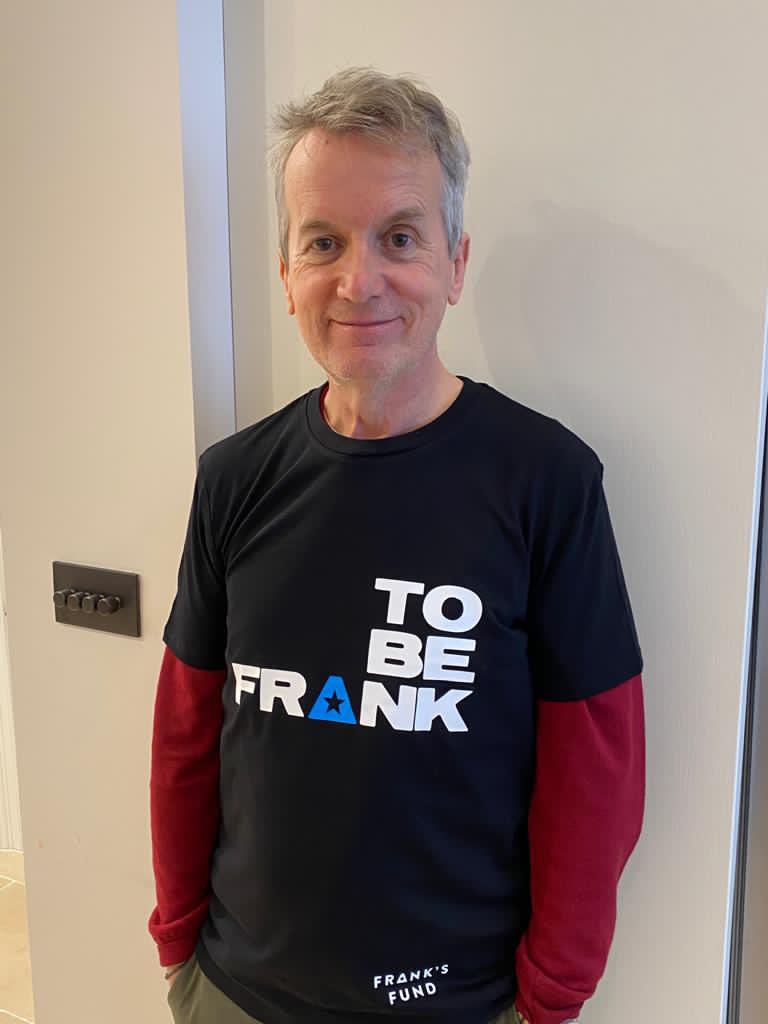 FAMOUS FRANKS!
Frank Skinner in the legendary #ToBeFrank T-shirt!
Thanks <a href="/FrankOnTheRadio/">frankontheradio</a>
The good news is you don’t have to be called Frank to get one - they’re available for YOU to buy at slimsonstore.com.
All profits to <a href="/frank_fund/">Frank’s Fund</a> 

#FabulousFrank