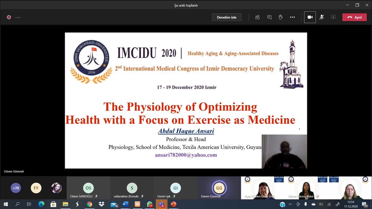 idutip1's tweet photo. The Physiology of Optimizing Health with a Focus on Exercise as Medicine Abdul Haque Ansari #IMCIDU2020 @izmirdemokrasi1 @tbedriye1 https://t.co/znJBLPNmR6