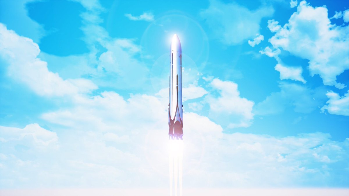Rocket in the sky with clouds around