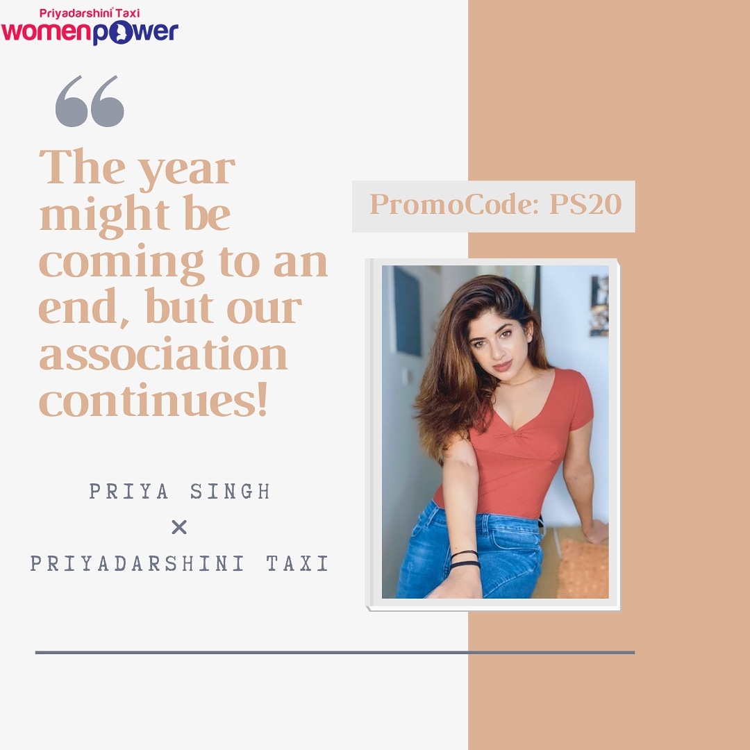ourpts's tweet photo. As we enter into the last month of the year we, along with our supportive influencers, want to make it memorable for you all ❤️

PTS Cabs is glad to announce that our association with Priya Singh is constant and strong! 

To avail a discount on our rides use Promo Code: PS20. https://t.co/zIKeLfwVIq