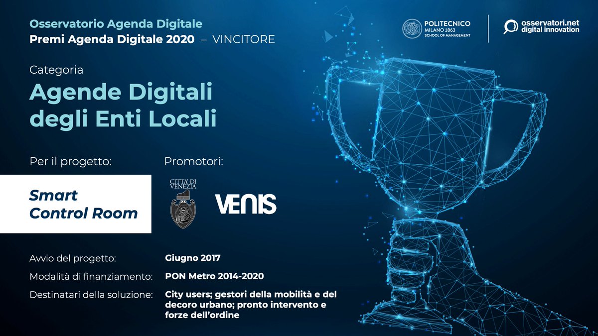 venis_spa's tweet photo. #Venezia vince il premio Agenda Digitale 2020 grazie alla #SmartControlRoom la centrale unica di controllo che punta a migliorare la #mobilità e la #sicurezza della città
@comunevenezia @CMVenezia #oad20 https://t.co/LXWG3iRFHl