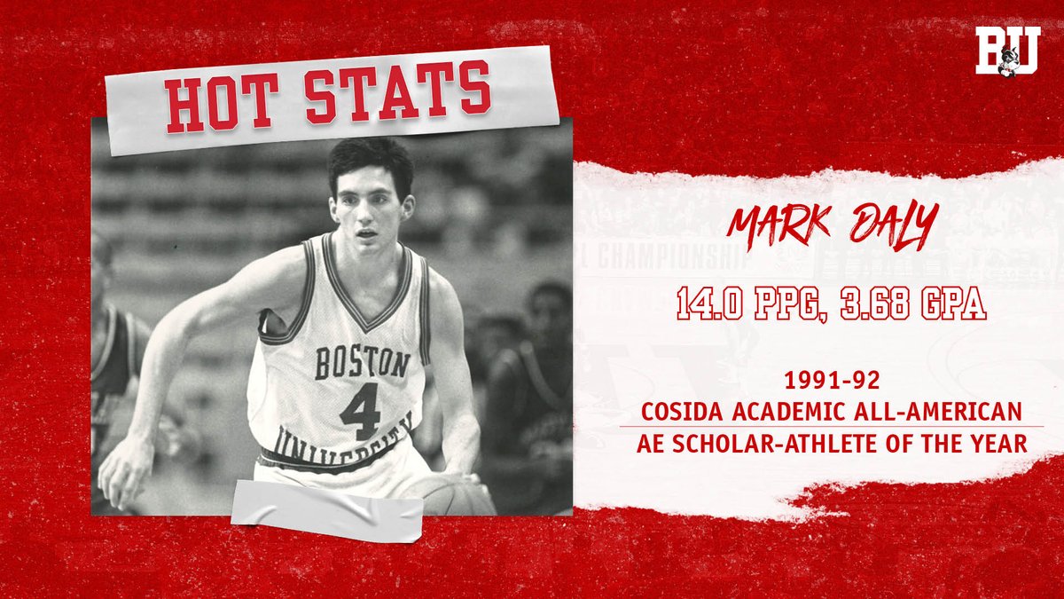 TerrierMBB's tweet photo. With the academic semester ending this week, we spotlight one of our top scholar-athletes, Mark Daly (Wheelock'92)! He graduated with 5️⃣ 3FG team records & 1,016 pts.
✅ CoSIDA Academic All-American
✅ AE Scholar-Athlete of the Year
✅ Rhodes Scholar Finalist
#HotStats 🔥 https://t.co/Achb3iqoLn