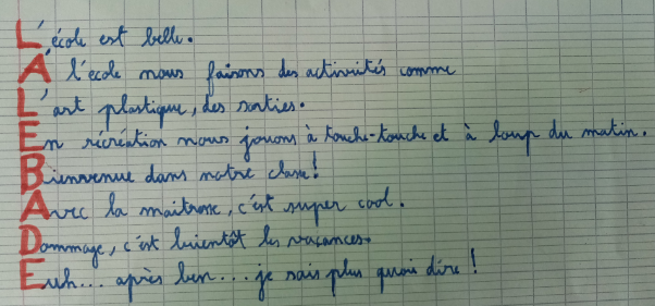 Bonjour l'équipe 5 ! Voici notre acrostiche la plus drôle. #Twoulipo #EQ05