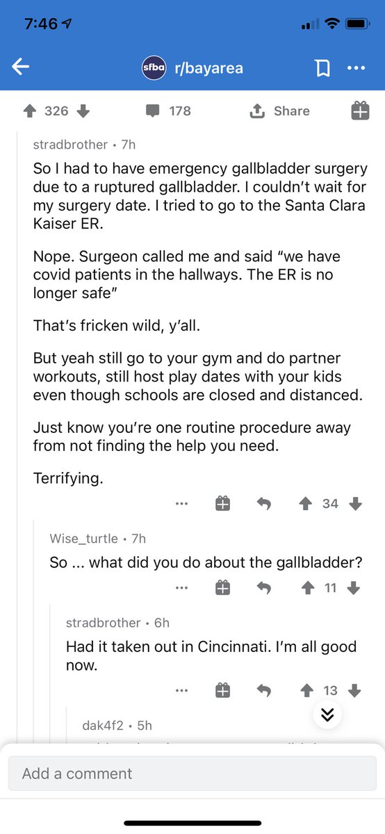 The Bay Area’s ICU’s now have less that 15% capacity while SoCal has essentially none. If you aren’t terrified by this dystopian nightmare, enjoy this conversation I just saw on Reddit.