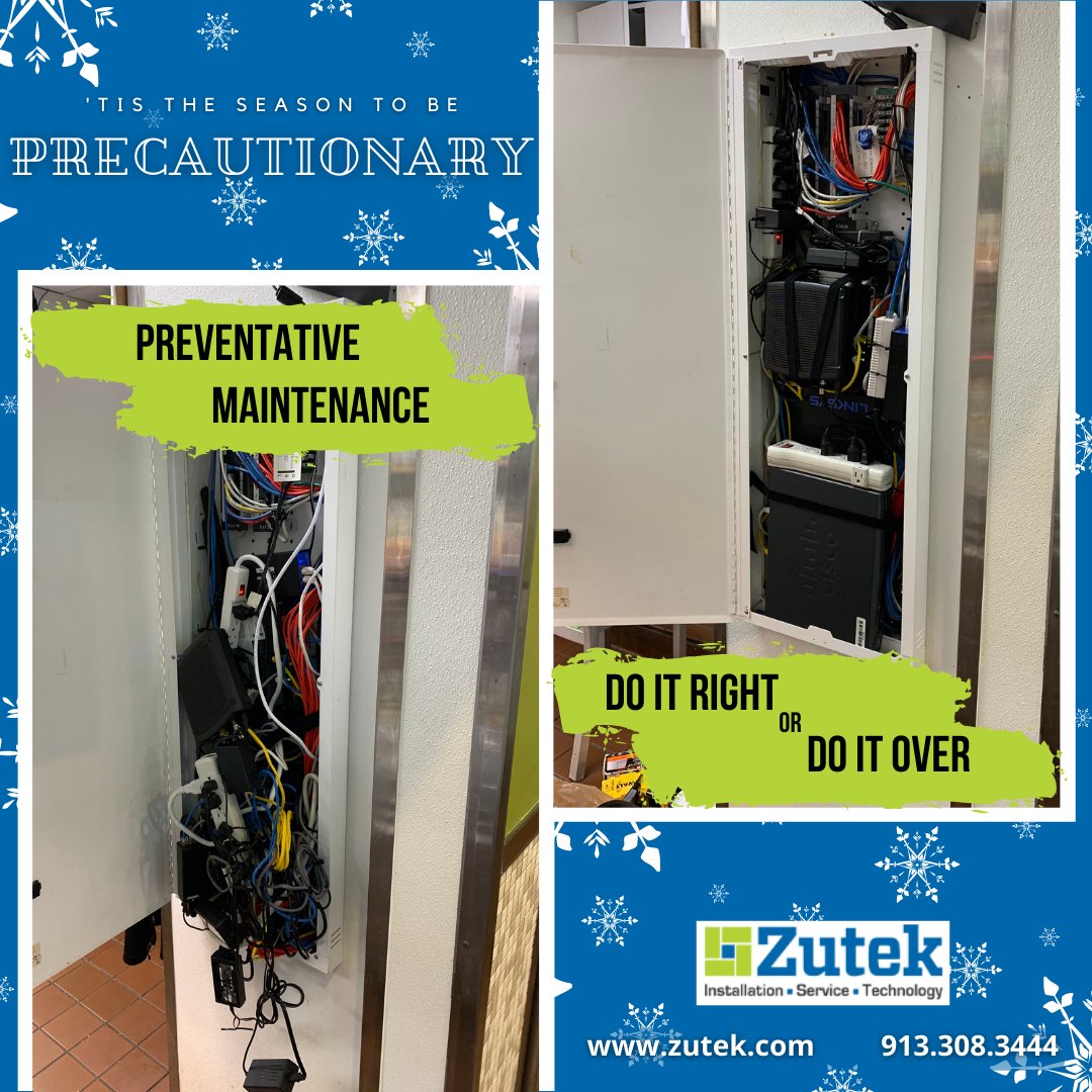 4Zutek's tweet image. ‘Tis the season to prepare for the new year. From cleaning up #CableManagement to #SoftwareUpgrades, call Zutek today for all your #PreventativeMaintenance needs.