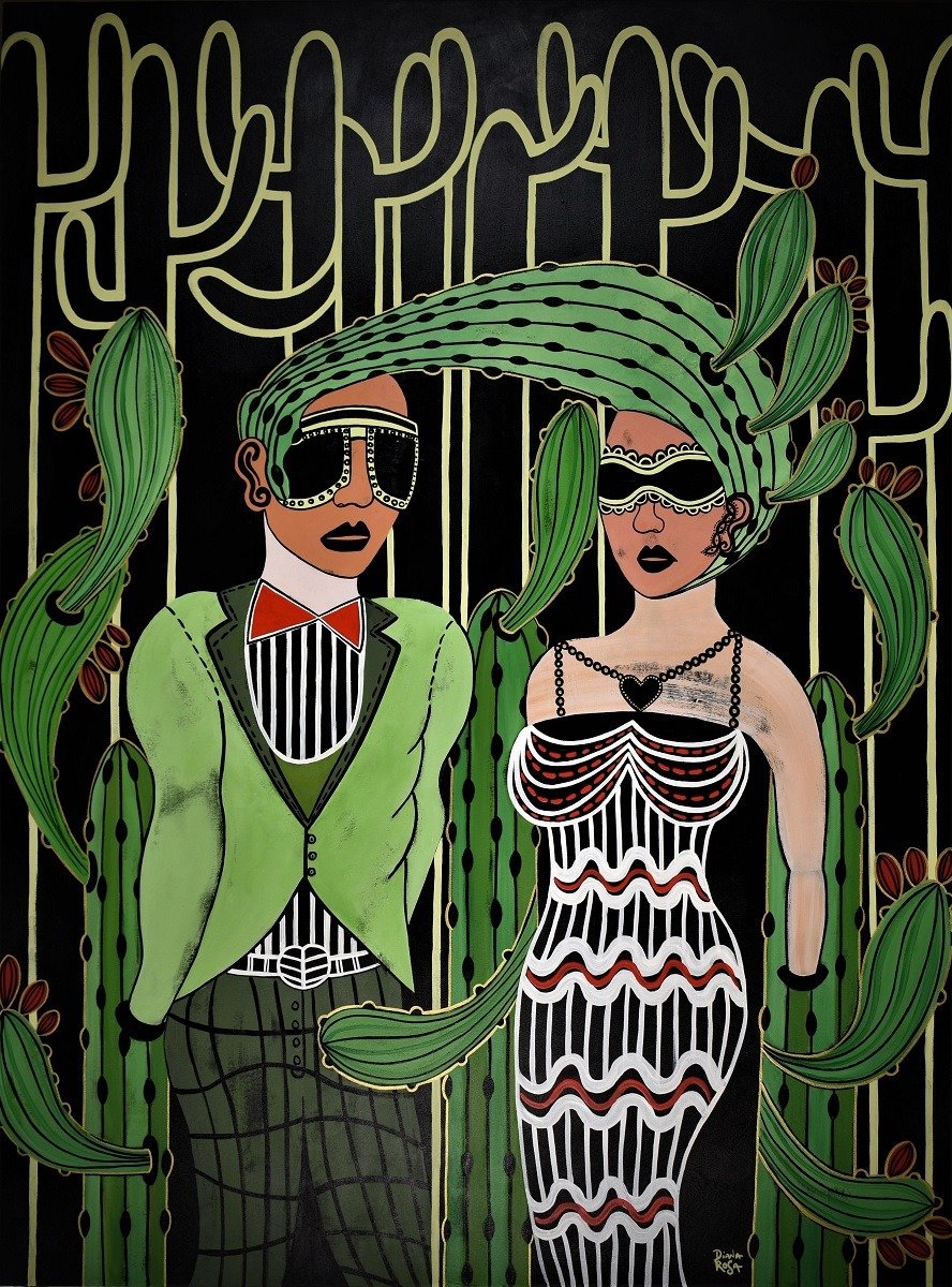 In a stylistic amalgam of Pop and folk, abstract and figurative, Diana Rosa takes inspirations from an alternative upbringing where she closely connected with the natural landscape around her. This is her.