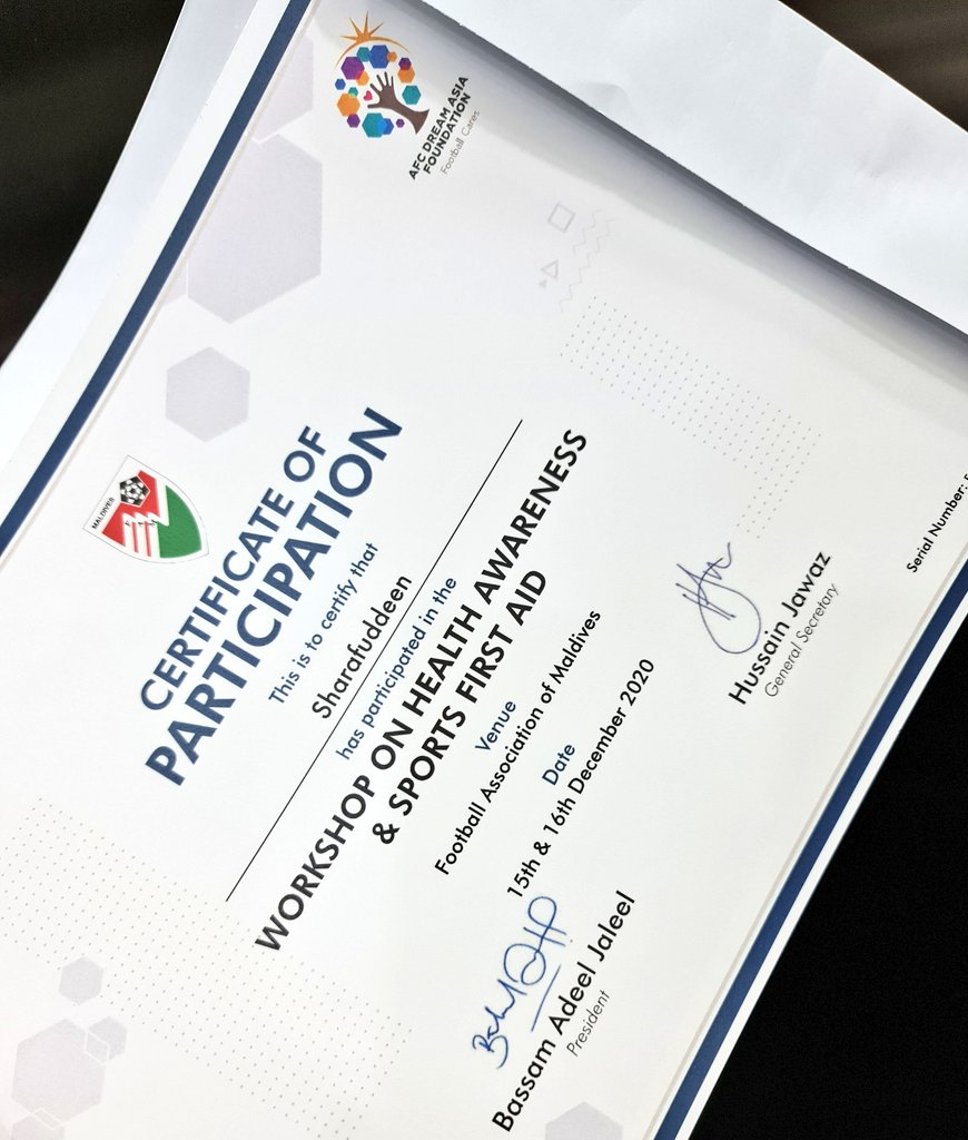 Sharaff__'s tweet photo. Thank you for an extremely  informative,  enjoyable and above all valuable  session delivered by FAM’s leading Sports Physicians.

’Workshop on Health Awareness &amp; Sports First Aid’

#FAMFoundation #ForABetterFuture
@maldivesfacsr @MaldivesFA @bassam_jaleeI @jawaaz https://t.co/mO34td4V3B