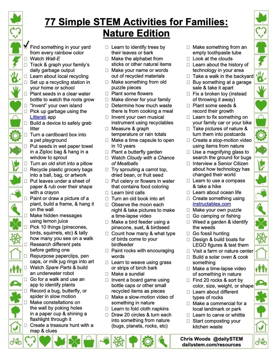 MackinMaker's tweet image. Check out this free resource from @dailystem!

If your students are about to start a holiday break, send them home with #STEM ideas they can do with their families!

Here's "77 Simple STEM activities For Families: Nature edition" 👇 #STEMeducation