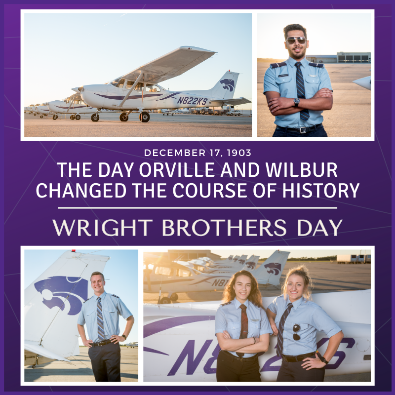 KSU_Salina's tweet photo. Happy Wright Brothers Day Wildcats! 
The legacy of Orville and Wilbur lives on through every aviation Wildcat! We're happy to be training the next generation of pilots thanks to the Wright Brothers!
#KStatePolytechnic #ExperienceMatters #FlyKState #KStateAviation https://t.co/eQG1D1JIme