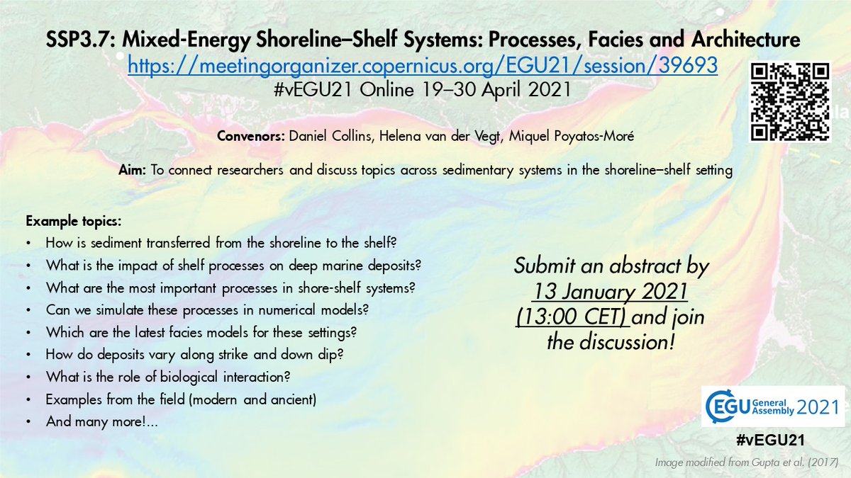 sedi_mental's tweet photo. More on #paralicdeposits and #shelfsediments! We invite abstract submissions to our session “SSP3.7 Mixed-Energy Shoreline��Shelf Systems: Processes, Facies and Architecture” at the #vEGU2021 conference, with @Helenavdm and @mixed_process. Deadline 13 Jan 2021 (13:00 CET). https://t.co/hZ6AToJUMd