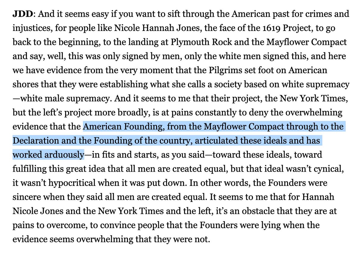 Chronology matters. What The Federalist does here is condense nearly 200 years of history into two narrow talking points -- the Mayflower Compact! The Declaration of Independence! -- and declares the entire period of 1619-1789 as "The Founding."