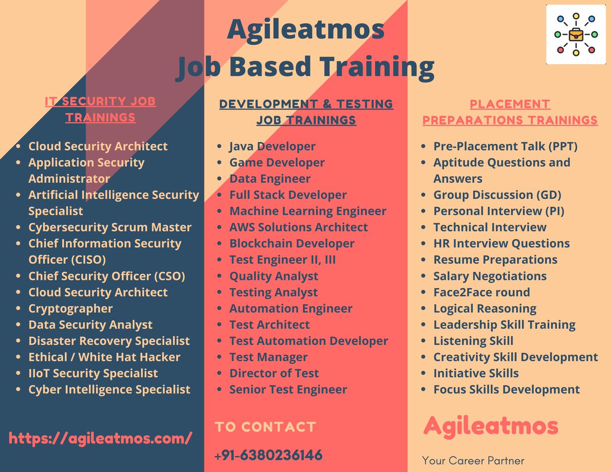 AgileAtmos's tweet photo. Starting New Batch Shortly (Long Term IT Trainings)

https://t.co/pgzc6PtD4m

#india #Training #JobSearch #jobseekers #Jobs #job #hr #placement #softwarejobs #itjobs #fresherjobs #talentmagement #HRanalytics #hrtrends #Bangalore #Chennai #Noida #Mumbai #Pune #Hyderabad #Gurgaon https://t.co/oo5Hgi6ZhN
