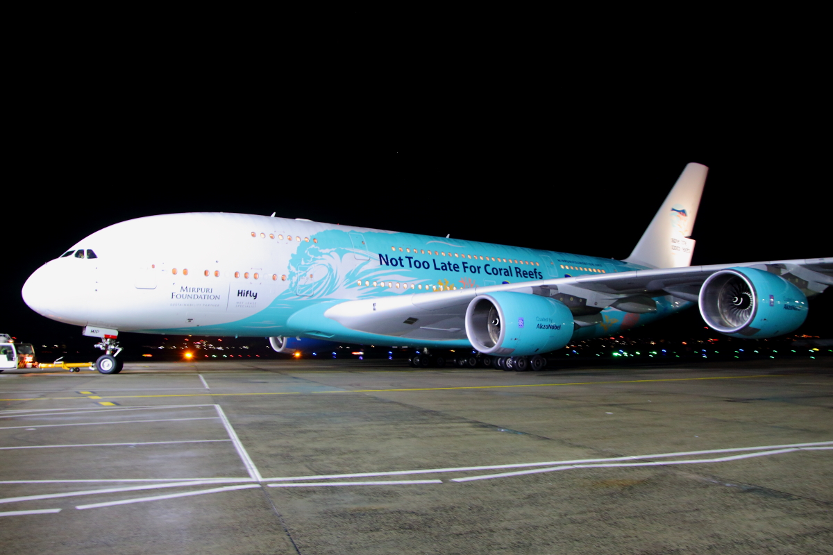 weefraz1's tweet photo. .@hifly_airline's #A380 #9HMIP being pushed back @GLA_Airport in Sept 2019. It had operated a repatriation flight as part of CAA's Operation Matterhorn. The aircraft was retired today and was ferried from Beja 🇵🇹 to Toulouse 🇫🇷. #HiFly #GLA #GlasgowAirport https://t.co/1vIA7fk2v7