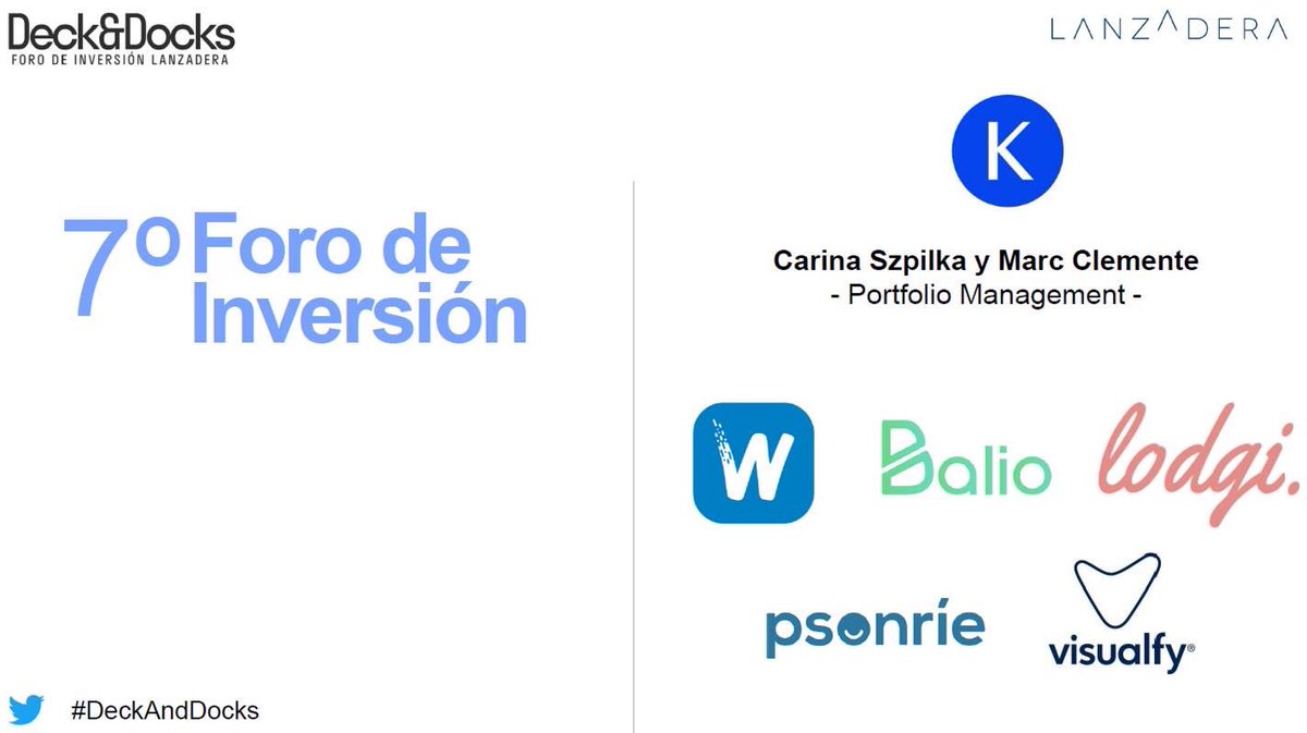 <a href="/tonivillu/">Toni Villuendas</a> <a href="/MarcCley/">Marc Clemente</a> @carinaszpilka <a href="/Kfundvc/">Kfund</a> A continuación, las #Startups seleccionadas por nuestro comité de inversión <a href="/tomhorsey/">tomhorsey</a>, @DanielRomyMDV, <a href="/EasoVentures/">EasoVentures</a>, <a href="/BIGBANInversion/">BIGBAN Inversores Privados</a>  y <a href="/angels_capital/">Angels</a>  #DeckAndDocks