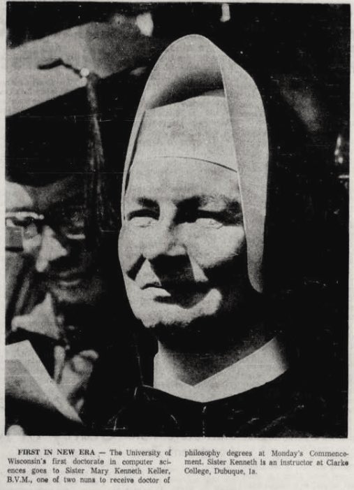 Sister Mary Kenneth Keller obtained masters degrees in Physics and Math from DePaul before going on to study Computer Science at UW Madison.Image: Wisconsin State Journal