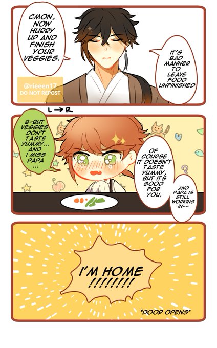 ??Domestic AU(?) Childe x Zhongli

I somehow imagine them having a kid and Childe has to go work at Snezhnaya for a while

#タル鍾   #TartaLi  #ChiLi 