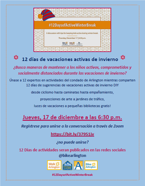 APSsaferoutes's tweet photo. ❄️It's @APSVirginia Winter-Break-Eve!❄️

Join us TONIGHT to kick off #12DaysofActiveWinterBreak!

Register at https://t.co/fx8Dzg9M6j for ideas from:

@WalkArlington

@BikeArlington
 
@KidicalMassARL
 
@EcoActionArl
 
@arlparksrec
 
@ArlingtonDES
 
@ARL_Arts
 
@ArlingtonVALib https://t.co/XYRB6YTaL1