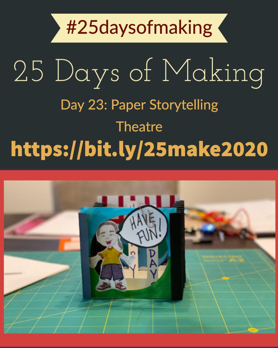 aaronmaureredu's tweet photo. 2020 Edition #25daysofmaking Day 23: Paper Storytelling Theatre https://t.co/brKFUBypv0
@dorifriedman #makered #makerspace #stemed #STEMEducation #iaedchat https://t.co/efNIlv68CA