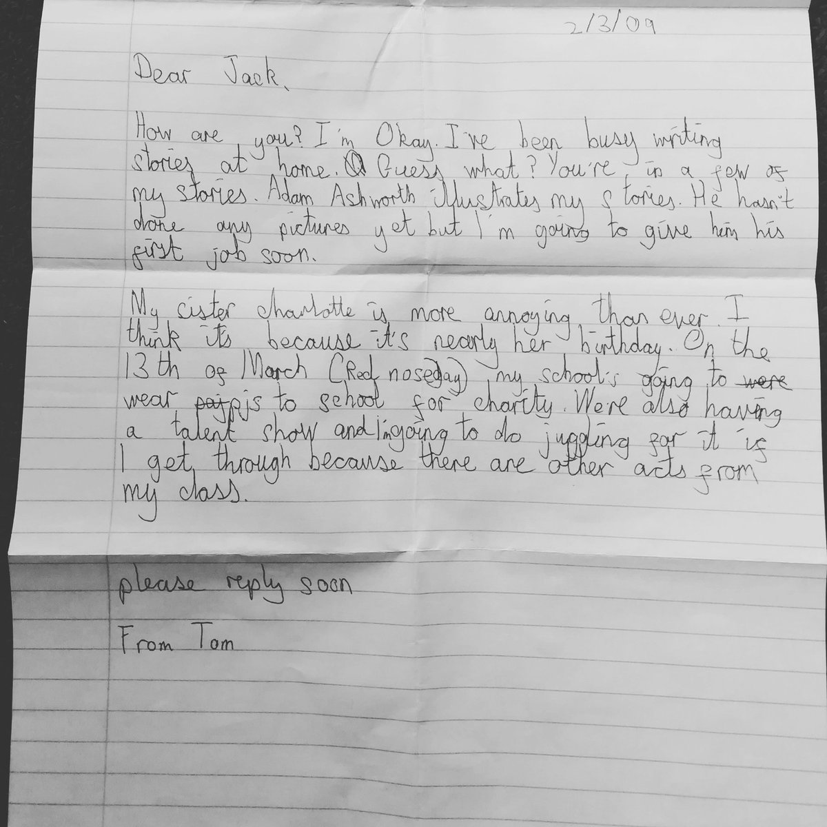 HeadingleyBooks's tweet photo. What we find in books... Tom must have grown up by now. But then he wrote a LETTER on real paper!

#children #timespast #donation #booksorting #bookseller #oxfambooksheadingley #bookshop https://t.co/vYXjJdLb52