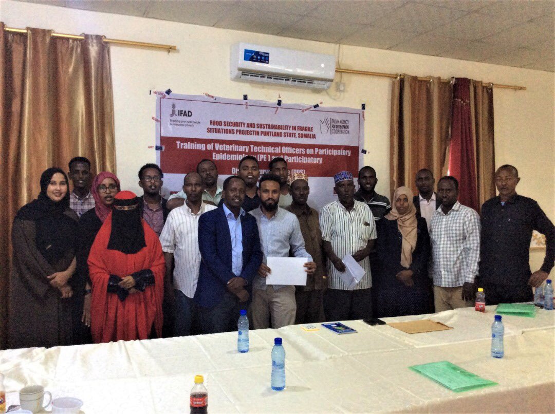 FarahIsse's tweet photo. Pleased to conclude Participatory Epi course for these officers from @MoLAH_Puntland. immense experience from the field was shared by them. #VSFGermany https://t.co/uZE2S97yHw