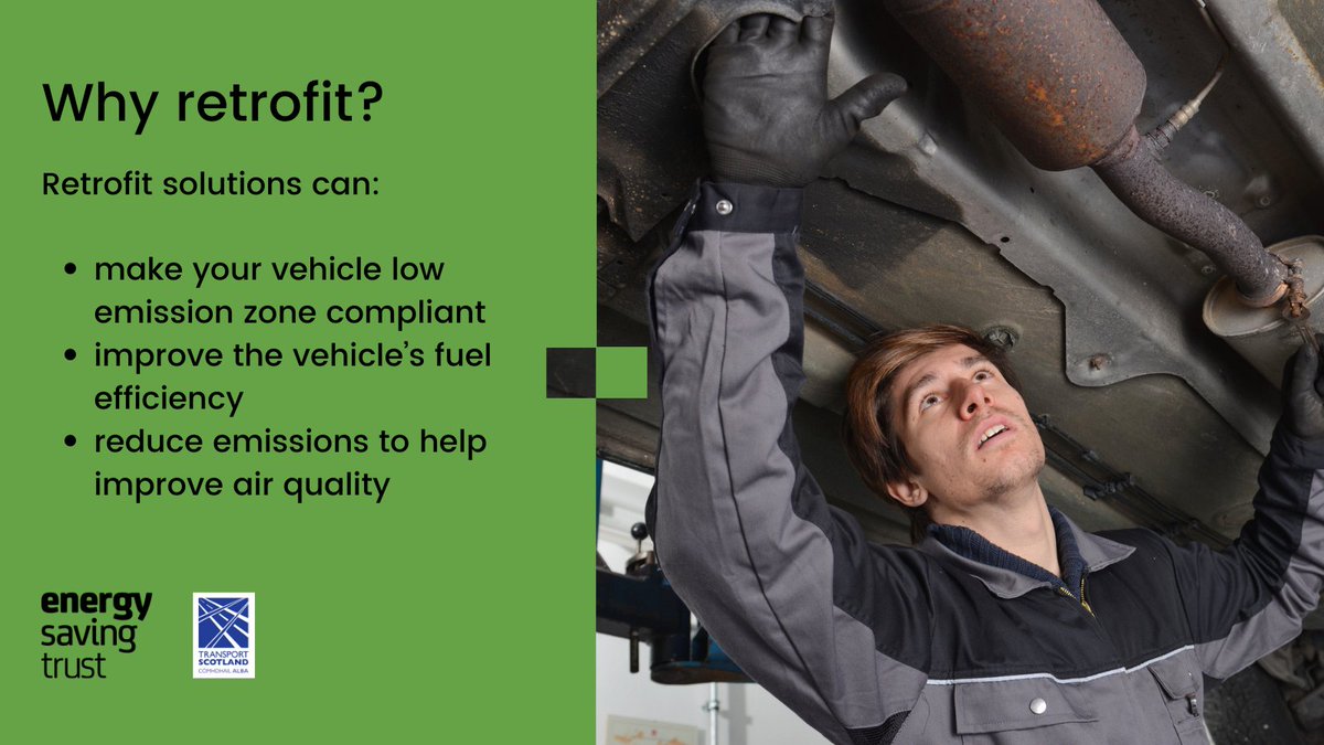 EnergySvgTrust's tweet photo. The Low Emission Zone Retrofit Fund, funded by @TranScotland, is open for applications.
The fund supports micro businesses to #retrofit their existing non-compliant vehicles with #CVRAS approved emission reduction solutions.
https://t.co/vicgY1Kn62
#LowEmissionZones #AirQuality https://t.co/v8ywzqrEj7