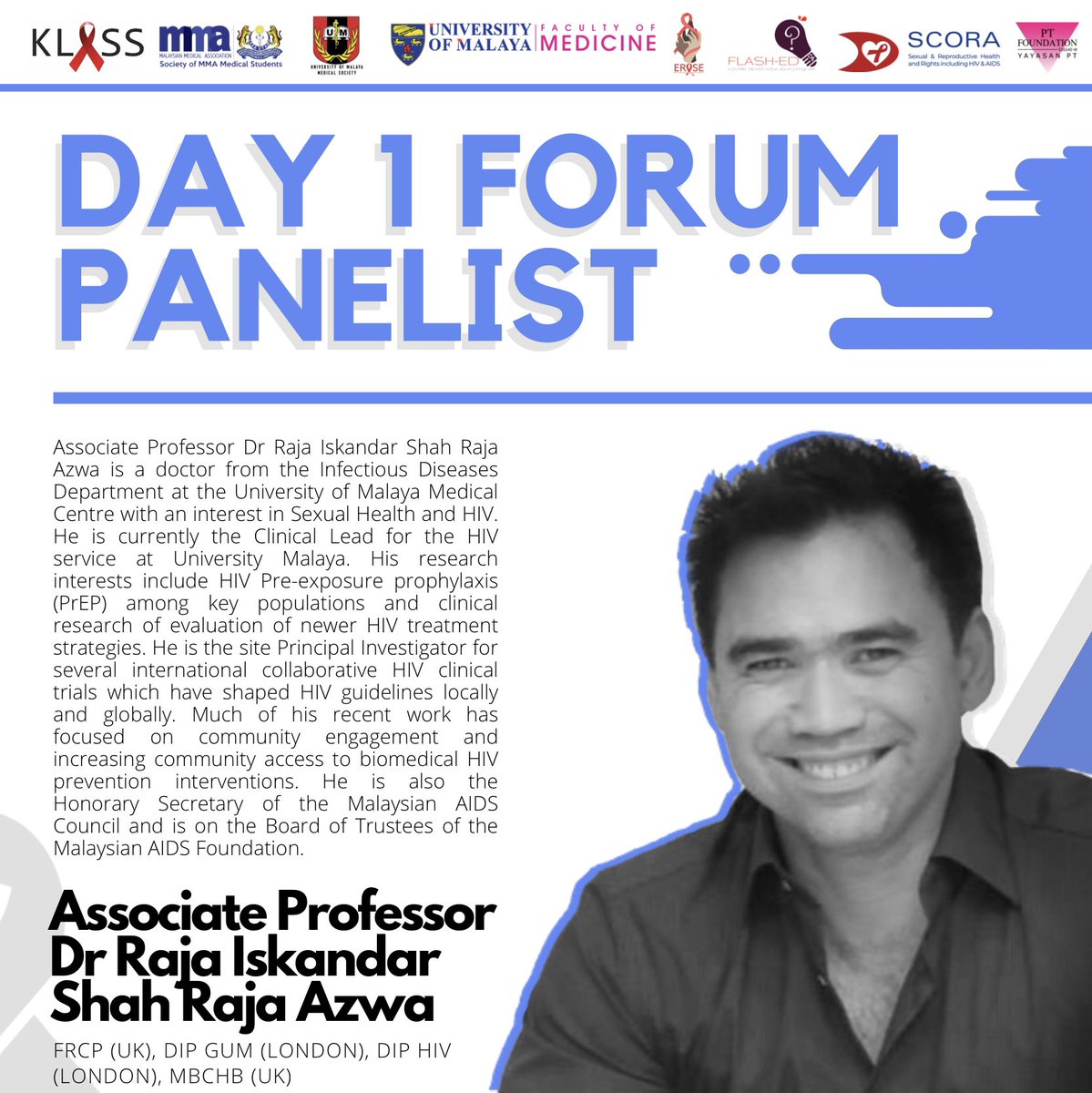 EraseAids's tweet photo. Introducing our next invited guest speaker - Assoc. Prof. Raja Iskandar Shah Raja Azwa! It’s our greatest pleasure to have him with us in #ERASE2020, on 19th December 2020 to share his knowledge on #HIV, #PLWH and their correlation with #COVID-19! 🔥
Link https://t.co/ra2yy3H703 https://t.co/dbpCeXXuzi