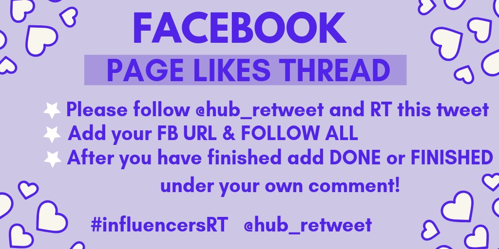 Influencers Retweet Hub (@hub_retweet) on Twitter photo 💫Facebook Page Like Thread -7 DAYS ONLY 💫
🌻FOLLOW <a href="/hub_retweet/">Influencers Retweet Hub</a>, <a href="/WoodArtsUniv/">WoodArtsUniverse</a> <a href="/PromotionalU/">Promotional Products Universe</a>
🌻RETWEET this so other #bloggers can engage with us
🌻ADD your #FACEBOOK page URL
🌻#FOLLOW ALL
#bloggerswanted #influencers 💫Facebook Page Like Thread -7 DAYS ONLY 💫
🌻FOLLOW <a href="/hub_retweet/">Influencers Retweet Hub</a>, <a href="/WoodArtsUniv/">WoodArtsUniverse</a> <a href="/PromotionalU/">Promotional Products Universe</a>
🌻RETWEET this so other #bloggers can engage with us
🌻ADD your #FACEBOOK page URL
🌻#FOLLOW ALL
#bloggerswanted #influencers