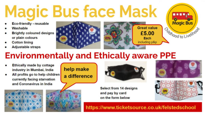 Felstedians's tweet image. OF Matthew Spacie (d83-85) is the founder of @MagicBusIndia charity, supporting children and young people in India. @FelstedMagic re-usable facemasks are available buy for £5 each and profits will be going to directly to the charity. For more info visit: bit.ly/MagicBusFacema…