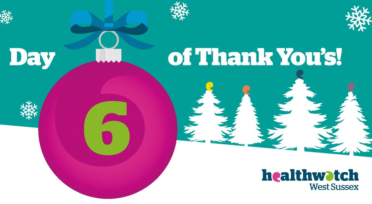 healthwatchws's tweet photo. Day 6! ✨ Thank you to our Healthwatch West Sussex team members. You have demonstrated your creativity, resilience, & flexibility in hearing the voices of local people in #WestSussex and made sure those voices are heard by system leaders and service providers.
#12DaysOfThankYou https://t.co/BpCPNU9hHF