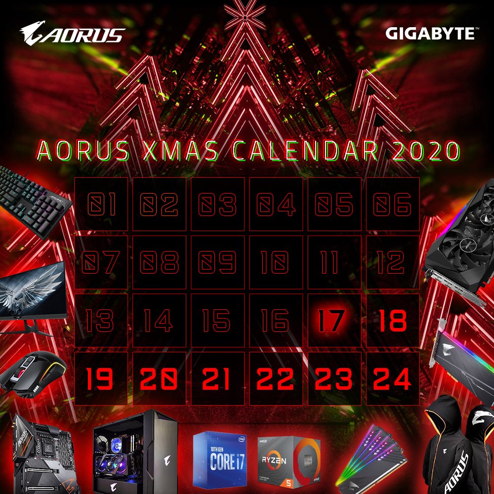[#AORUSXMAS2020]

Jour 1️⃣7️⃣
Mission du jour ouvrir la case 17 :
🔸 Follow <a href="/AORUS_France/">AORUS France</a>
🔸 Tag un ami
🔸 Rt ce tweet

🎄🎁
TAS: 18/12/2020