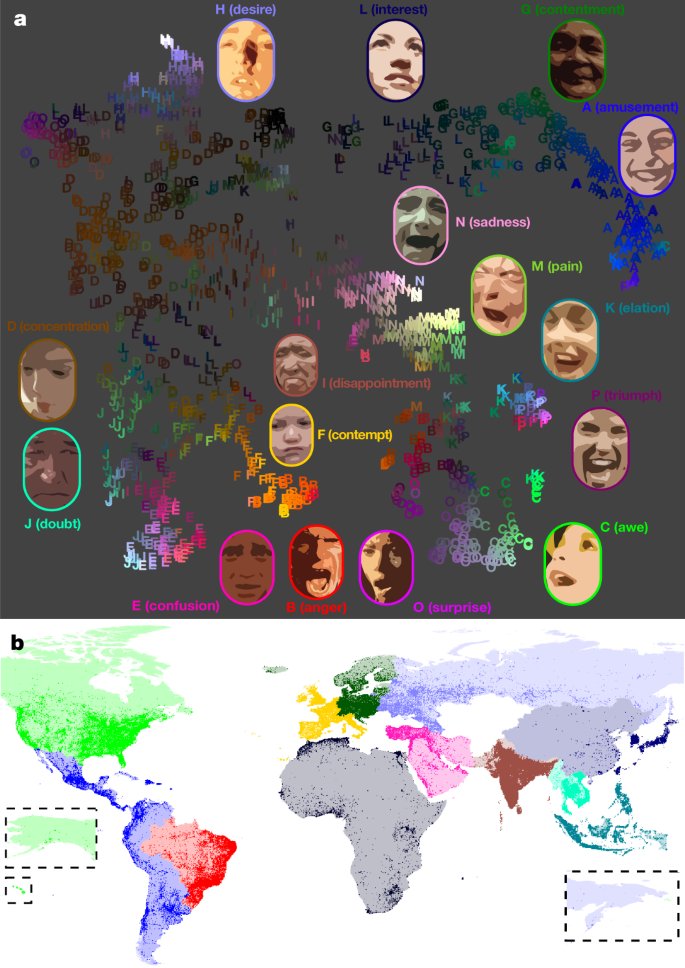 On the universality of facial expressions (and emotions): occurrence of 16 expressions in 6M videos from 144 countries was examined using machine learning; facial expressions had distinct associations with a set of contexts. nature.com/articles/s4158… via <a href="/nature/">nature</a> Inventive and cool.