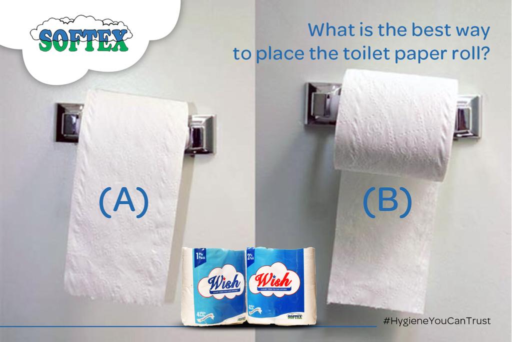 SoftexZimbabwe's tweet photo. What is the best way to place the toilet paper roll

A
B

Let's hear your thoughts?

#HygeineYouCanTrust https://t.co/SrpwuRqR8X