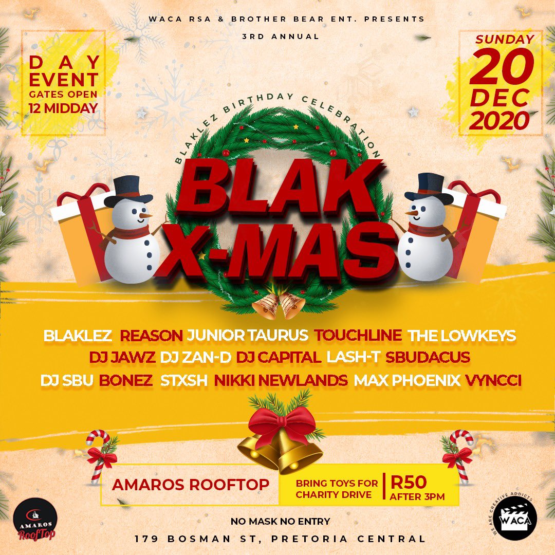AmarosPTA's tweet photo. Blak Xmas - 20th Dec - Amaros Rooftop @Blaklez
No Mask/ No Entry
All government regulations will be implemented #Amaros https://t.co/GRT5QJUn5B