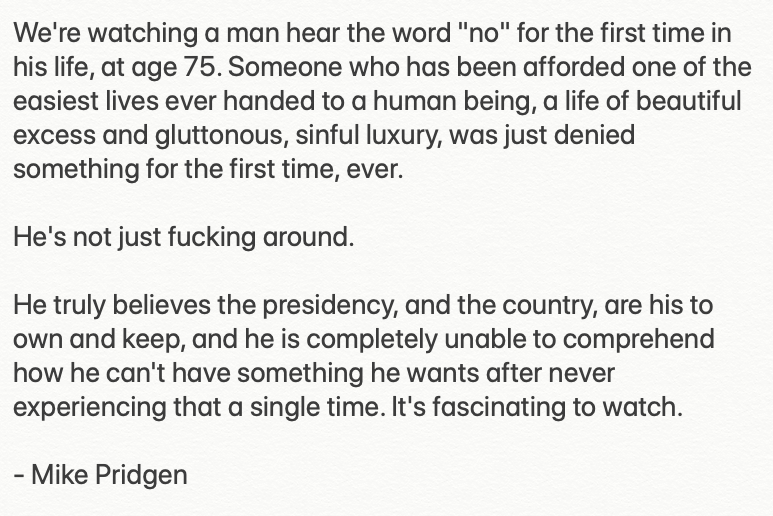osol's tweet photo. En av de bedre "analysene" av Donald jeg har sett. At han i en alder av 75 år for første gang i sitt liv får et nei. Og det klarer han på ingen måte å ta inn over seg eller forholde seg til. https://t.co/1Qm9ml91ii