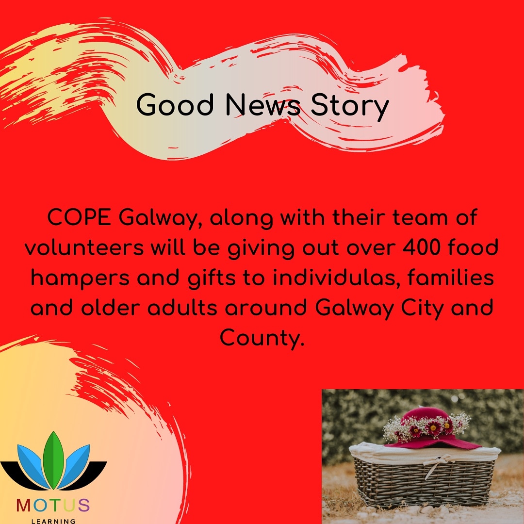 MotusL's tweet photo. Keeping up with the GIVING season🎄🎉

Our good news story today comes from the west in County Galway! 
@COPEGalway are delivering food hampers to over 400 individuals, families and older adults across the city and county! 

#MotusLearning #Motusmovement #giving  #goodnewsstory https://t.co/65MUJPgy5J