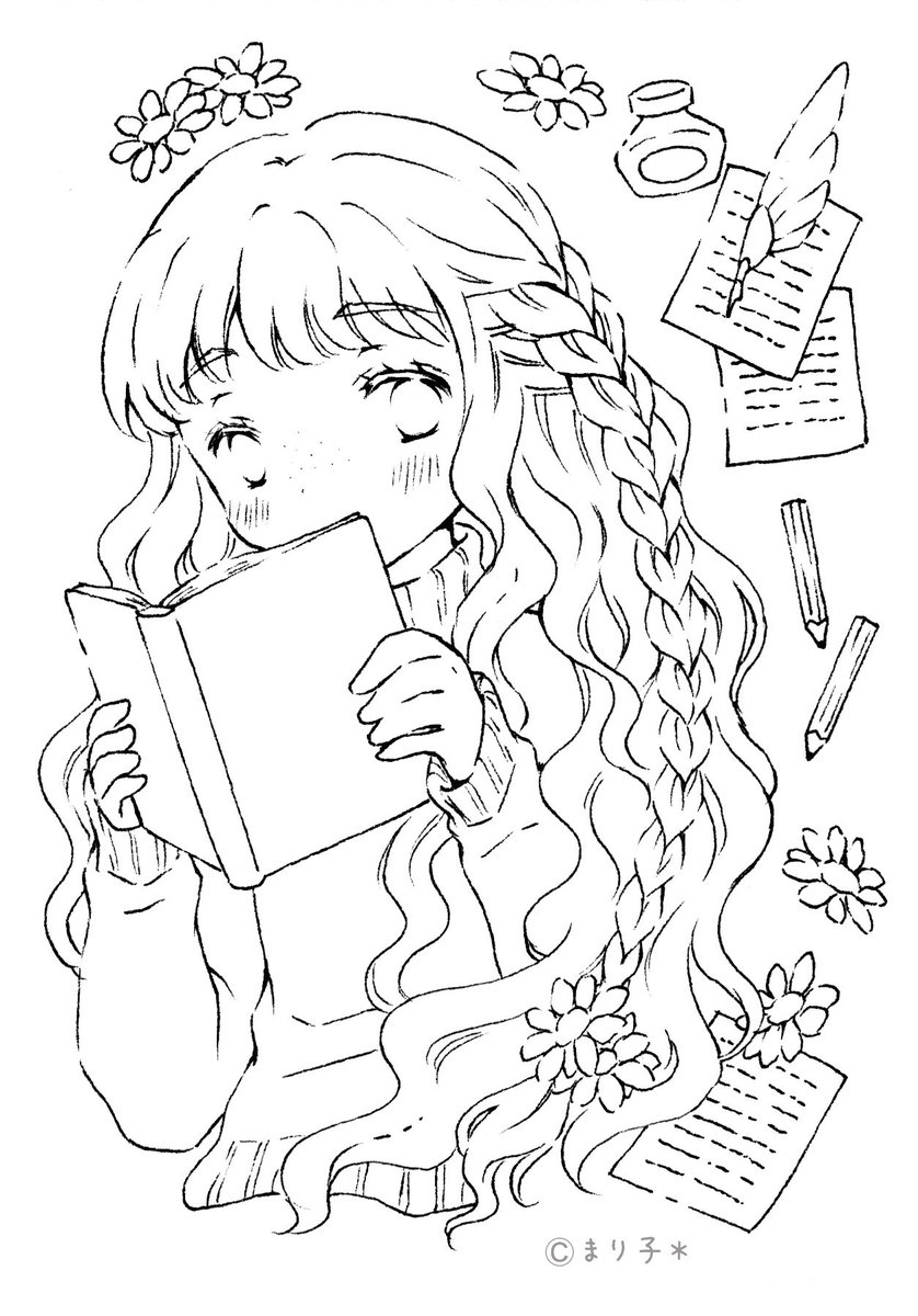 手描きイラスト 水彩画 原画 三つ編みの女の子111 三つ編み女の子イラスト