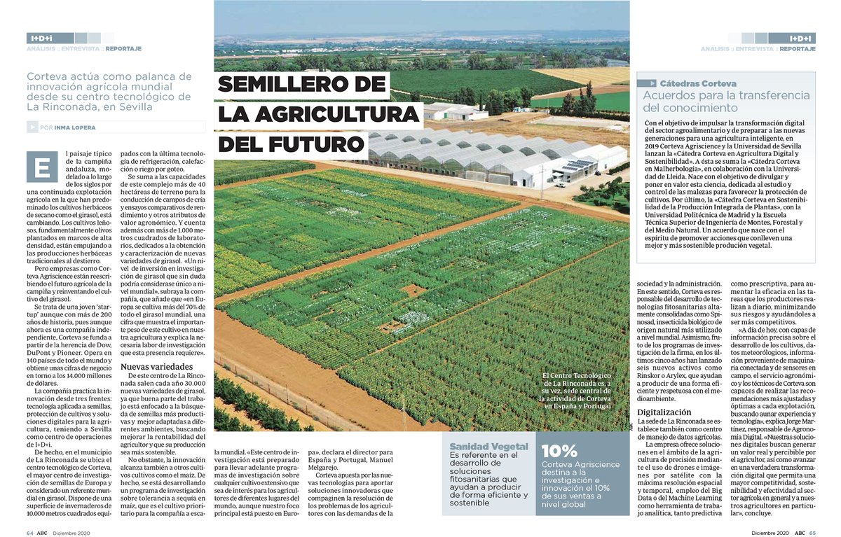 📰"Corteva actúa como palanca de #innovación agrícola mundial desde su centro tecnológico de La Rinconada, Sevilla" 📍🗺️💡🌻👩‍🔬

🙌Gracias <a href="/abc_es/">ABC.es</a> <a href="/abcdesevilla/">ABC de Sevilla</a> <a href="/Inmalopera/">Inma Lopera Martos</a> <a href="/LMontotoR/">Luis Montoto Rojo</a> por este súper reportaje en el Especial I+D+I🔝

👇Esto sí que es un regalazo de Navidad 🎄🎁🤗