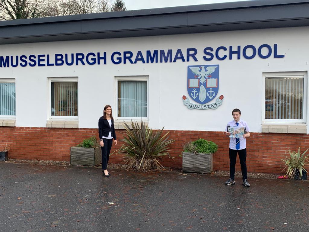 Nicola Watson DHT at MGS proudly posing with Rohan Wright S4 who collected £133 for the Trussel Trust as part of his Personal Development Community Project. Well done. <a href="/mgsonline/">Musselburgh Grammar School</a>
